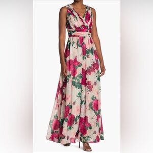 NWT:  Calvin Klein Maxi Dress/Gown:  pink floral, size 4